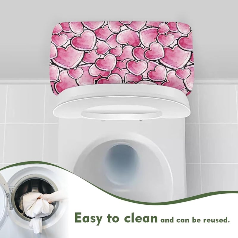 Tesivruno Heart Shape Pattern Toilet Tank Lid Cover for Bathroom, Machine-Washable Valentine's Day Decor Toilet Tank Dust-Proof Cover Fits Most Toilets Tanks, Pink - Image 4